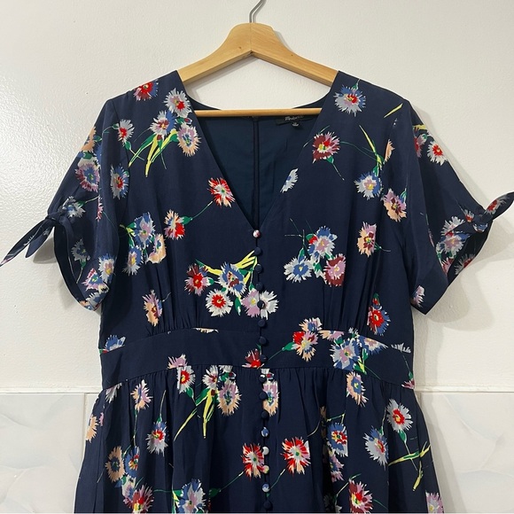 Madewell 12 Blue Floral 100% Silk Button Front Boho Cottagecore Retro Mini Dress - Picture 5 of 13